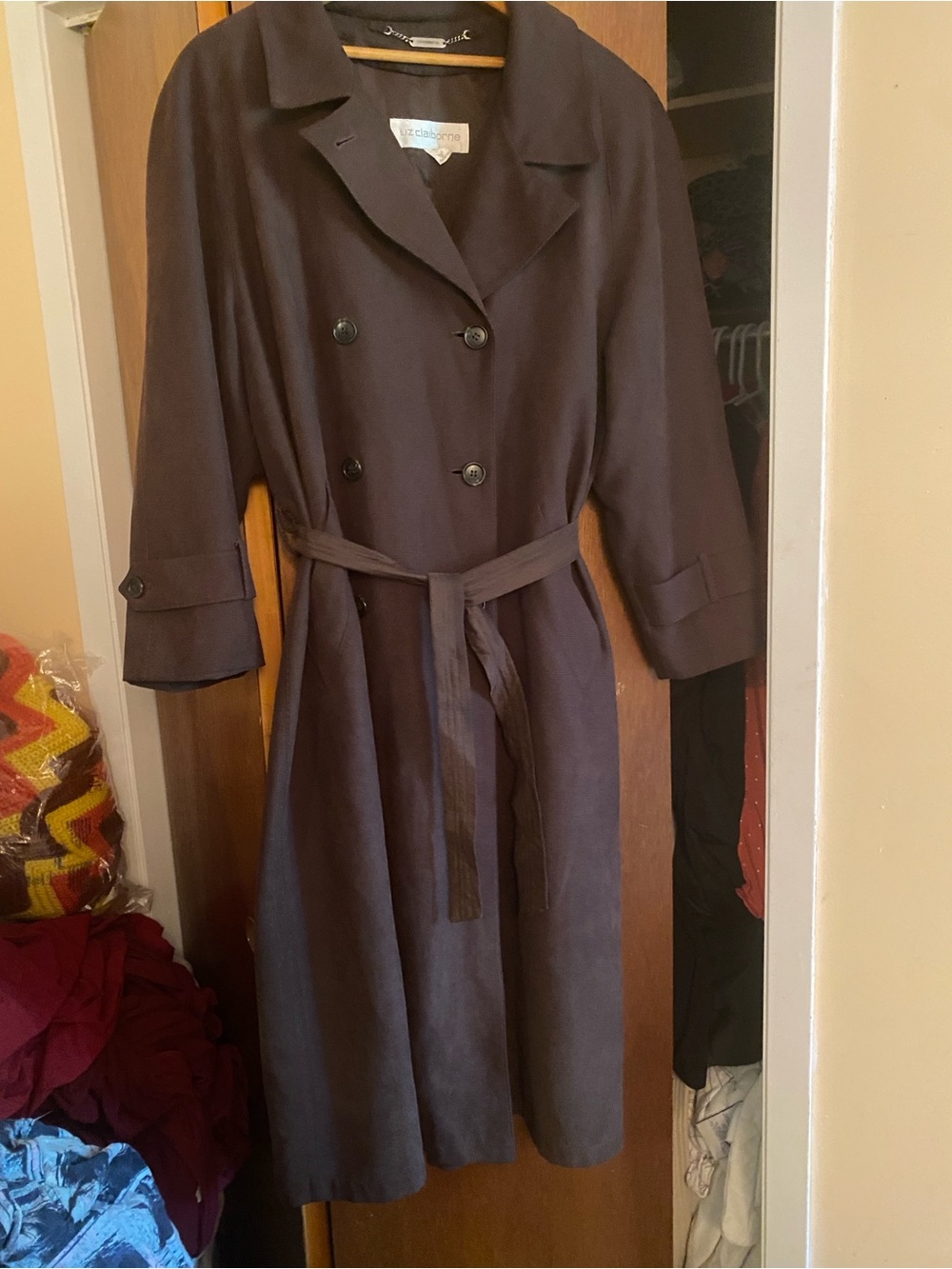 Liz Claiborne Women’s Size 12 Brown Belted Double Breasted Trench Coat